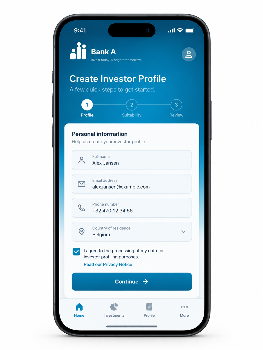 Bank A Investor Profile mobile visual