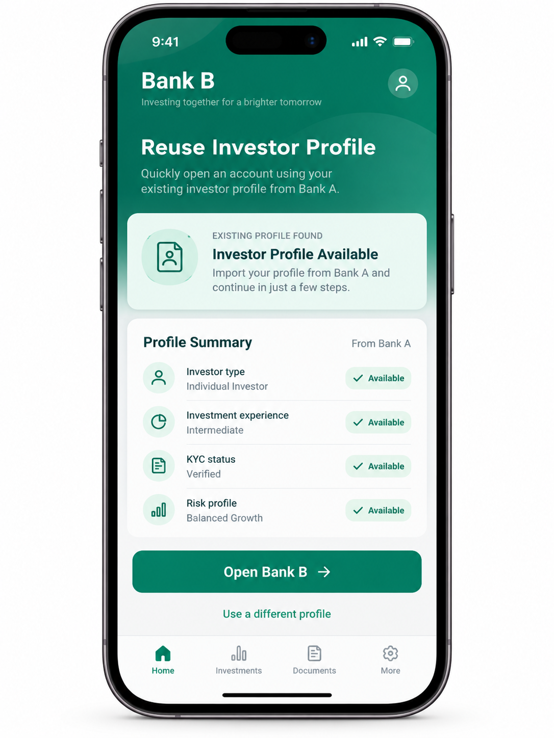 Bank B Investor Profile reuse mobile visual